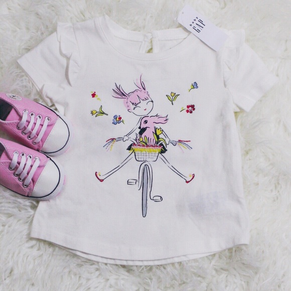 GAP Other - NWT Baby Gap White Ruffle Bicycle Graphic T-shirt